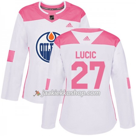 Nainen NHL Edmonton Oilers Pelipaita Milan Lucic 27 Adidas 2017-2018 Valkoinen Vaaleanpunainen Fashion Authentic